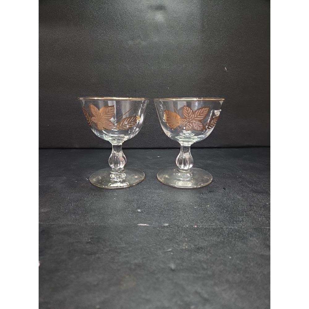 Libbey Gold Leaves Cordial Stems, Cocktail Glass Set, Liquor Glasses, Fall Decor